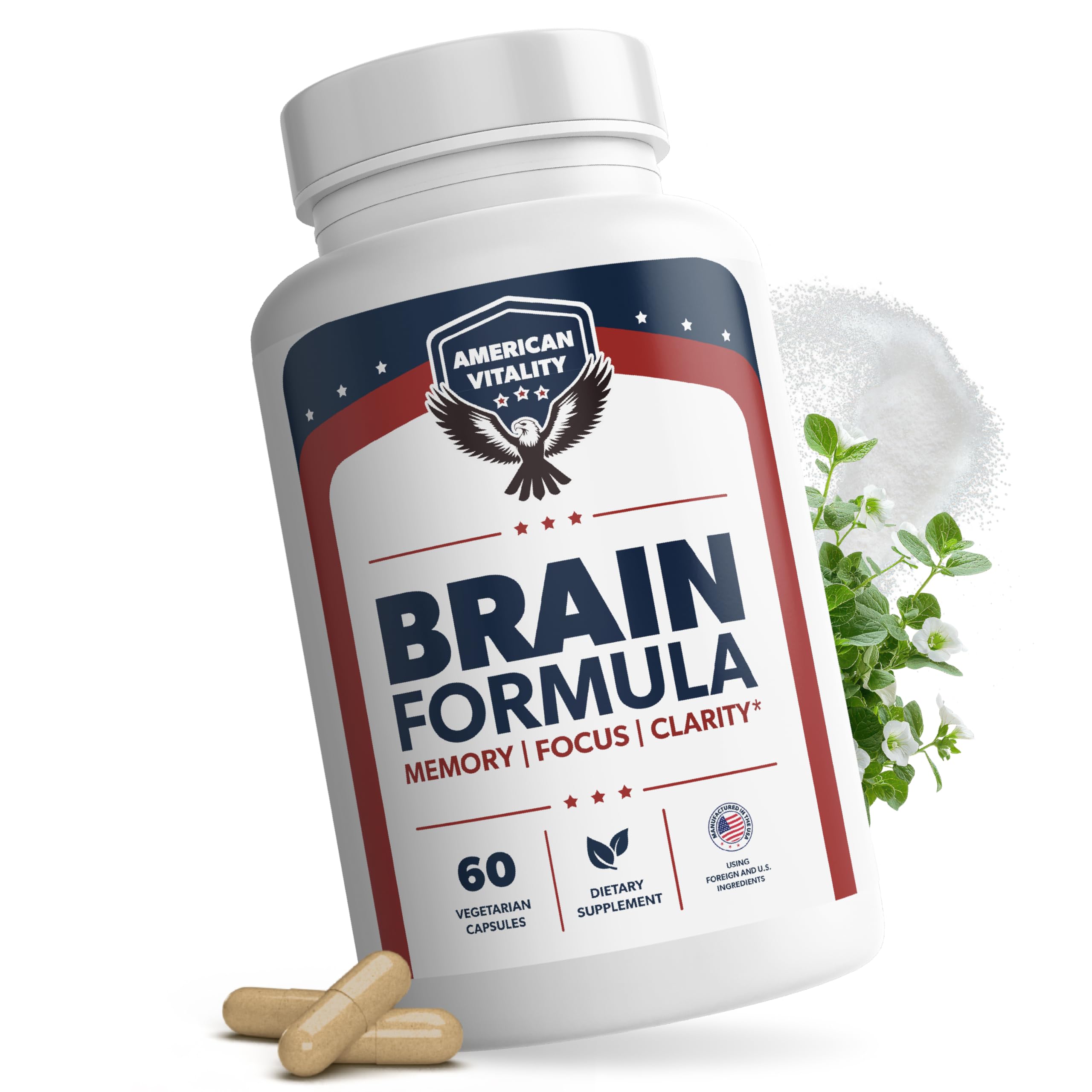 AMERICAN VITALITY Brain Formula: bouteille avec gélules, soutien potentiel pour la clarté mentale.