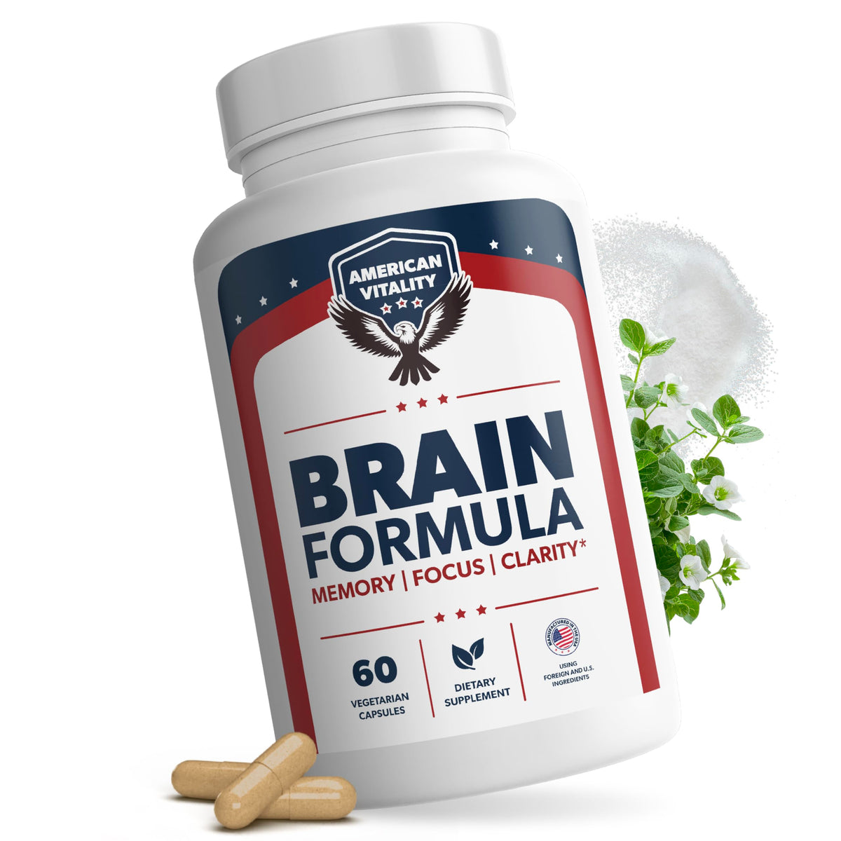 AMERICAN VITALITY Brain Formula: bouteille avec gélules, soutien potentiel pour la clarté mentale.