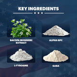 AMERICAN VITALITY Brain Formula: aperçu des ingrédients clés Bacopa et GABA pour la mémoire.