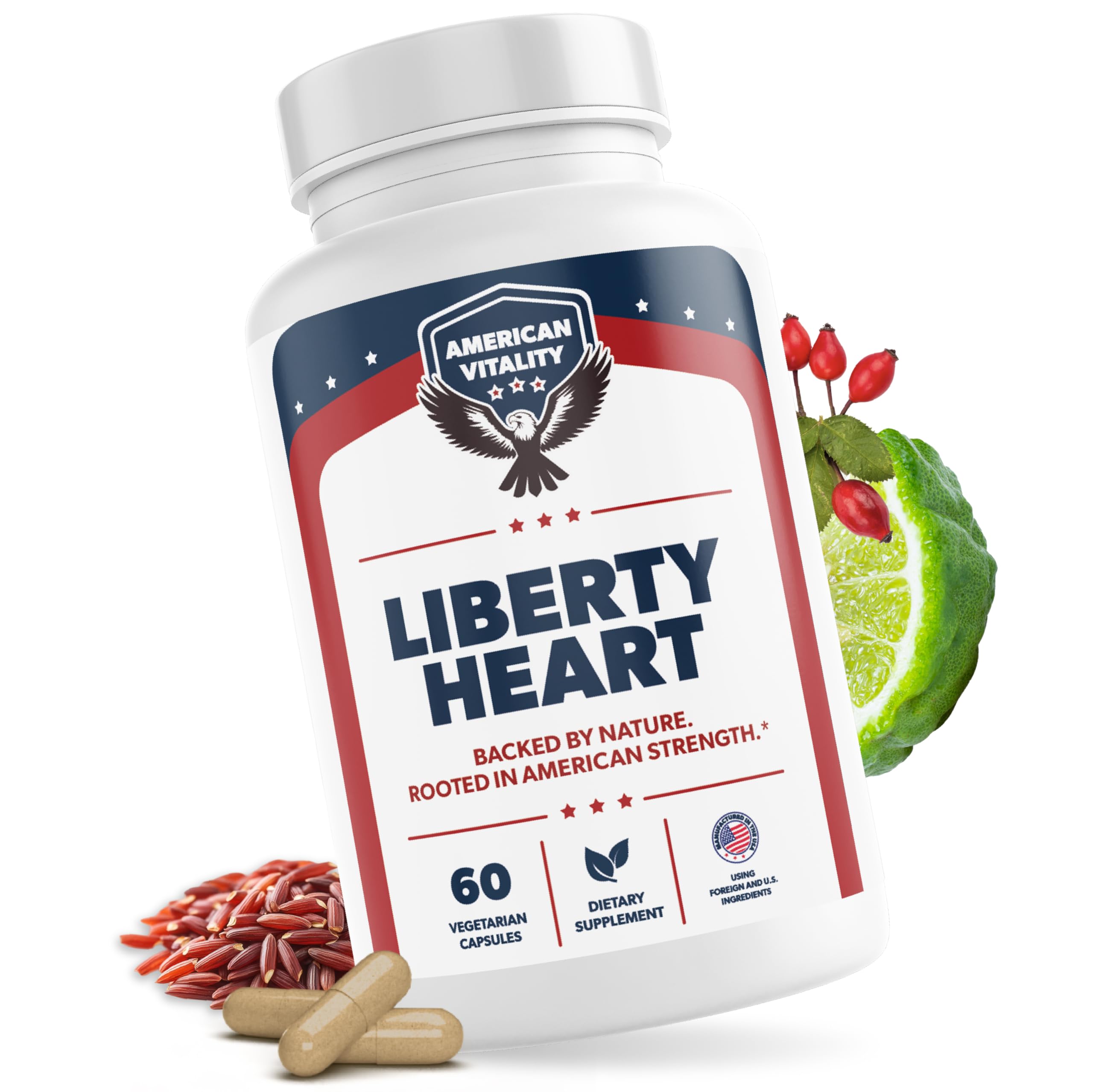 AMERICAN VITALITY Liberty Heart – Bouteille de capsules, soutien potentiel au cholestérol normal.