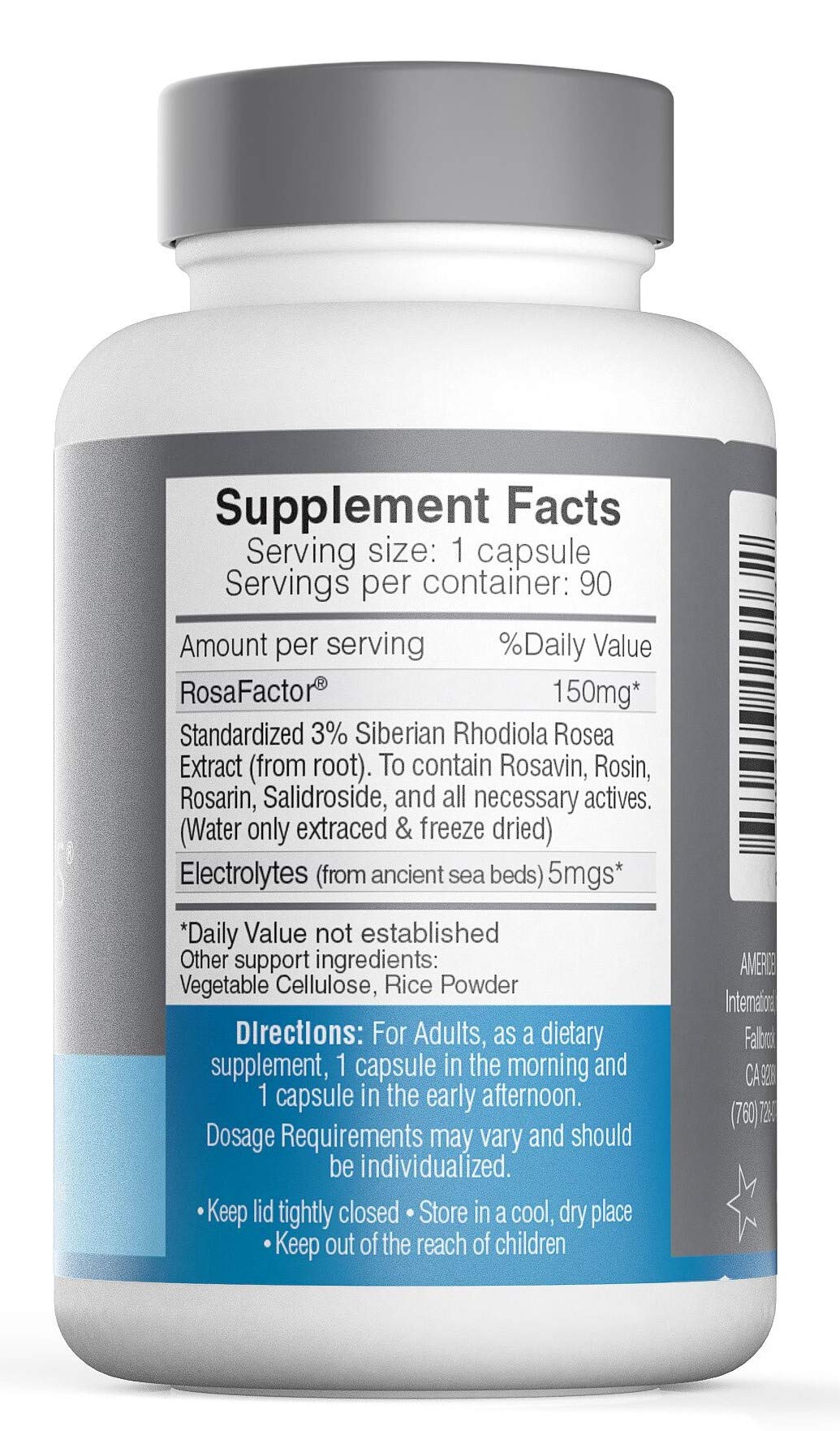Capsules Rosavin Plus visibles en gros plan pour l'endurance potentielle.