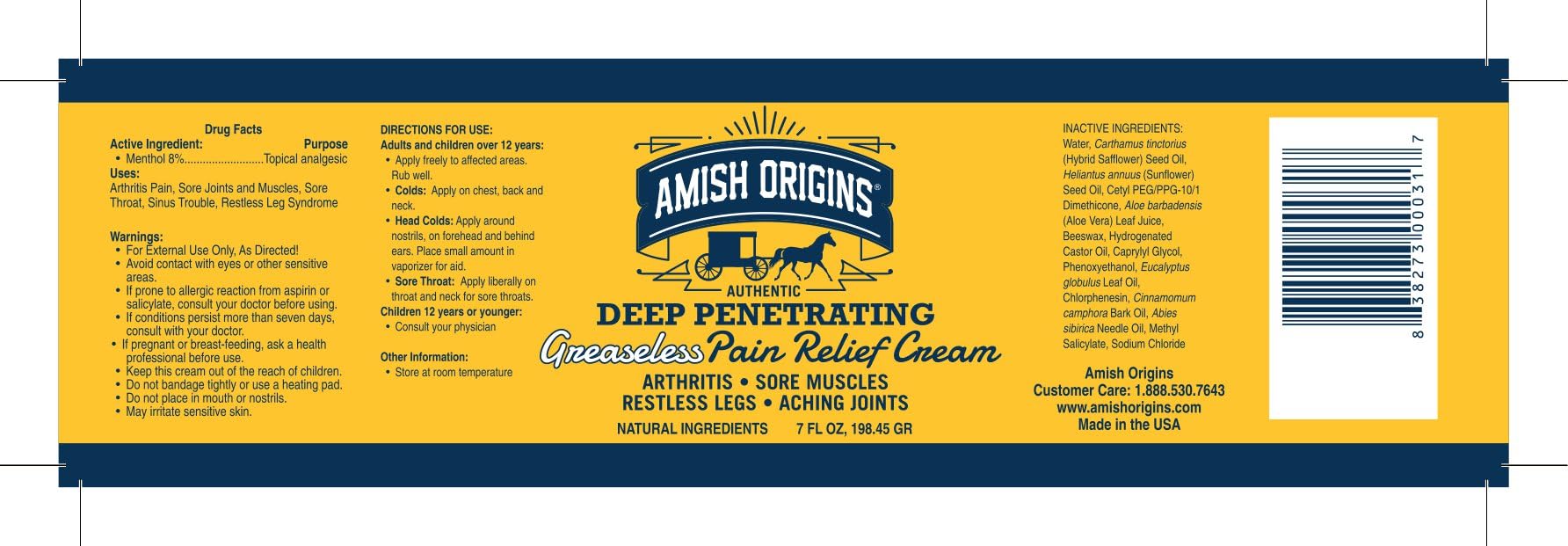 Amish Origins Crème application facile, laisse peau non grasse après usage.