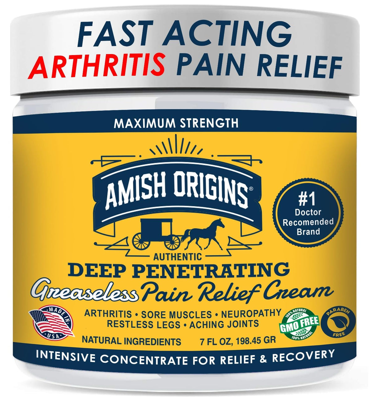 Amish Origins Crème relief articulations, action profonde pour soulager douleurs articulaires.