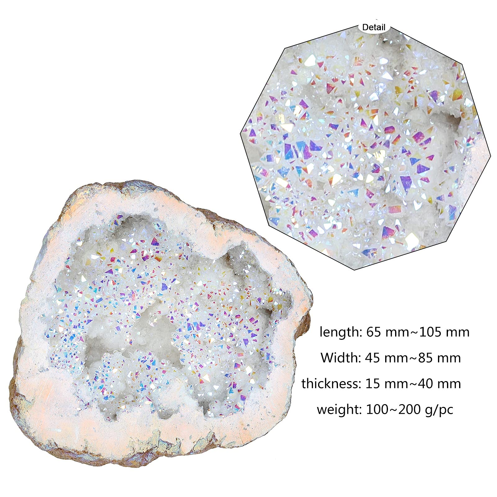 Amogeeli géode cristal reflète des couleurs brillantes sous lumière.