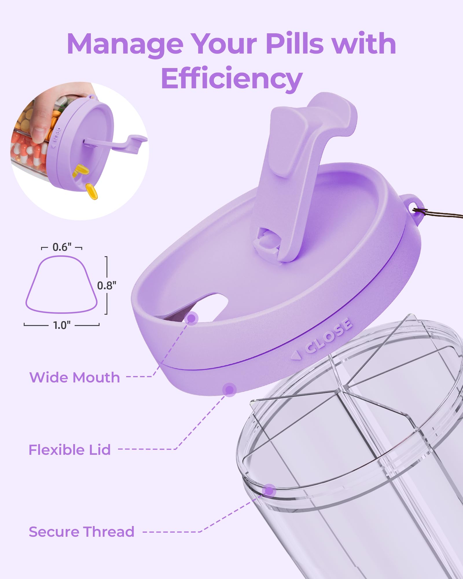 AMOOS distributeur pilules 5 grands 1 XL pour diverses doses.