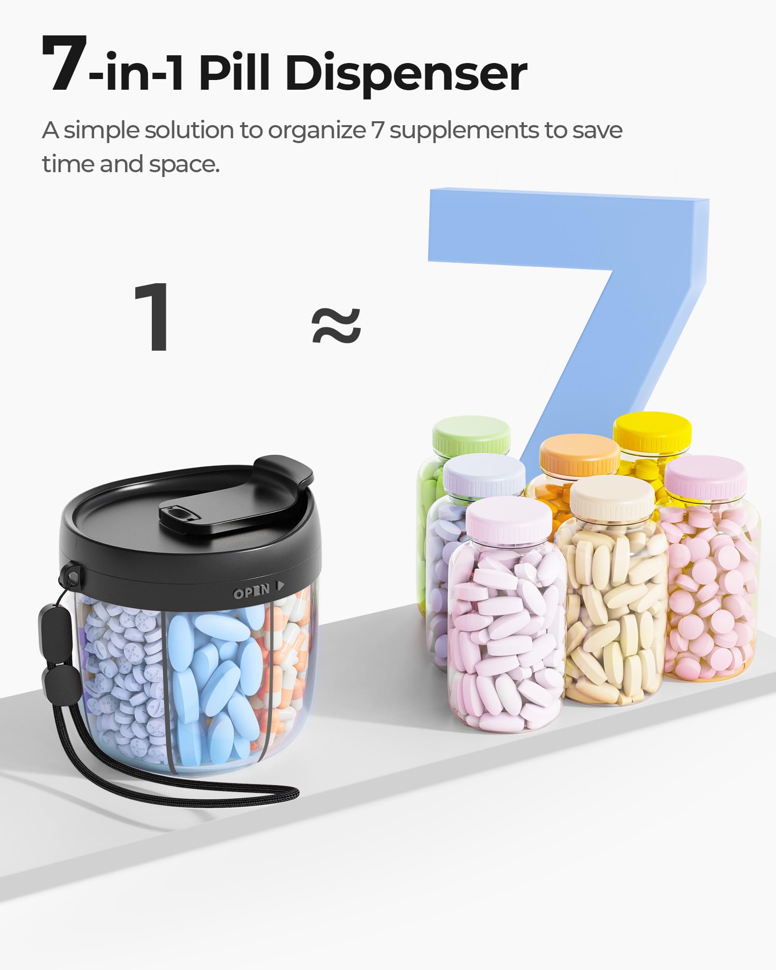 AMOOS distributeur-pilules-noir offre un design discret et pratique.