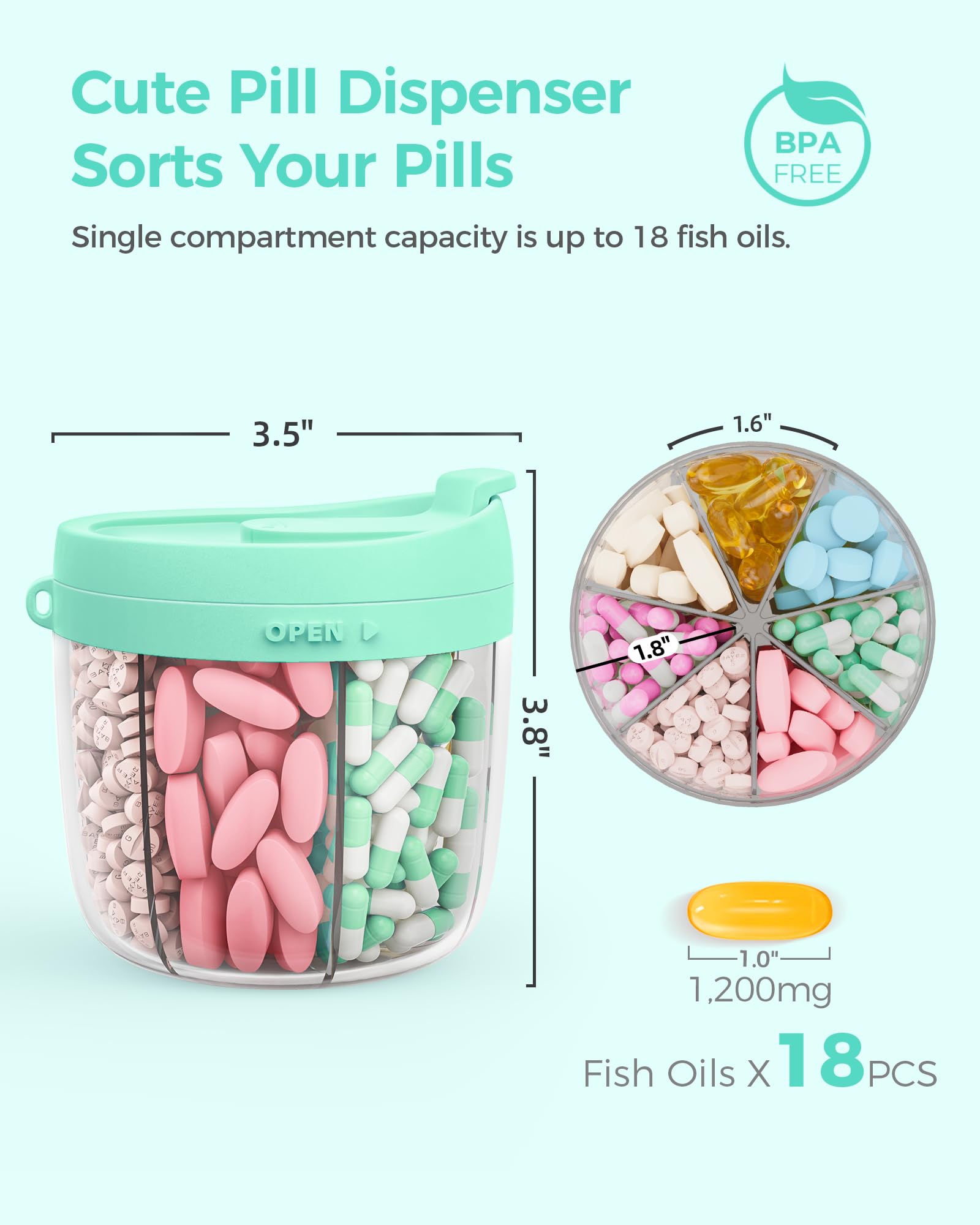 AMOOS distributeur de pilules portable anti-mélange, idéal en voyage.