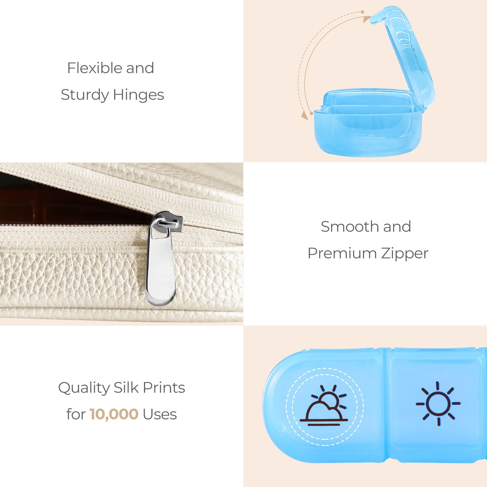 AMOOS fermeture zippée beige – sécurité et accessibilité en un seul geste.