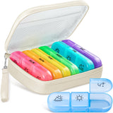 AMOOS Organisateur pilules beige – vue générale pratique et facile à transporter.