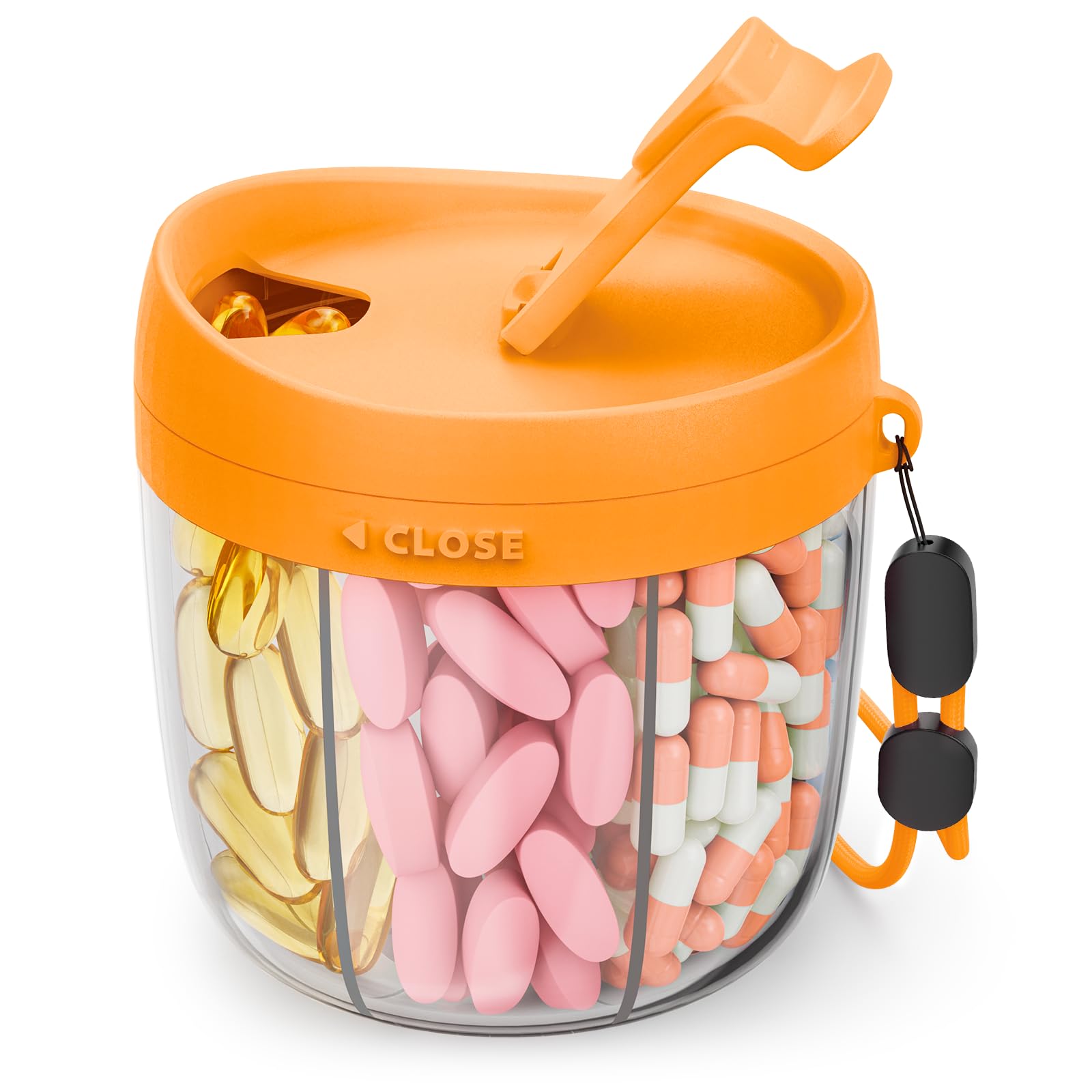 AMOOS pilulier 7 compartiments orange pour une organisation simple.