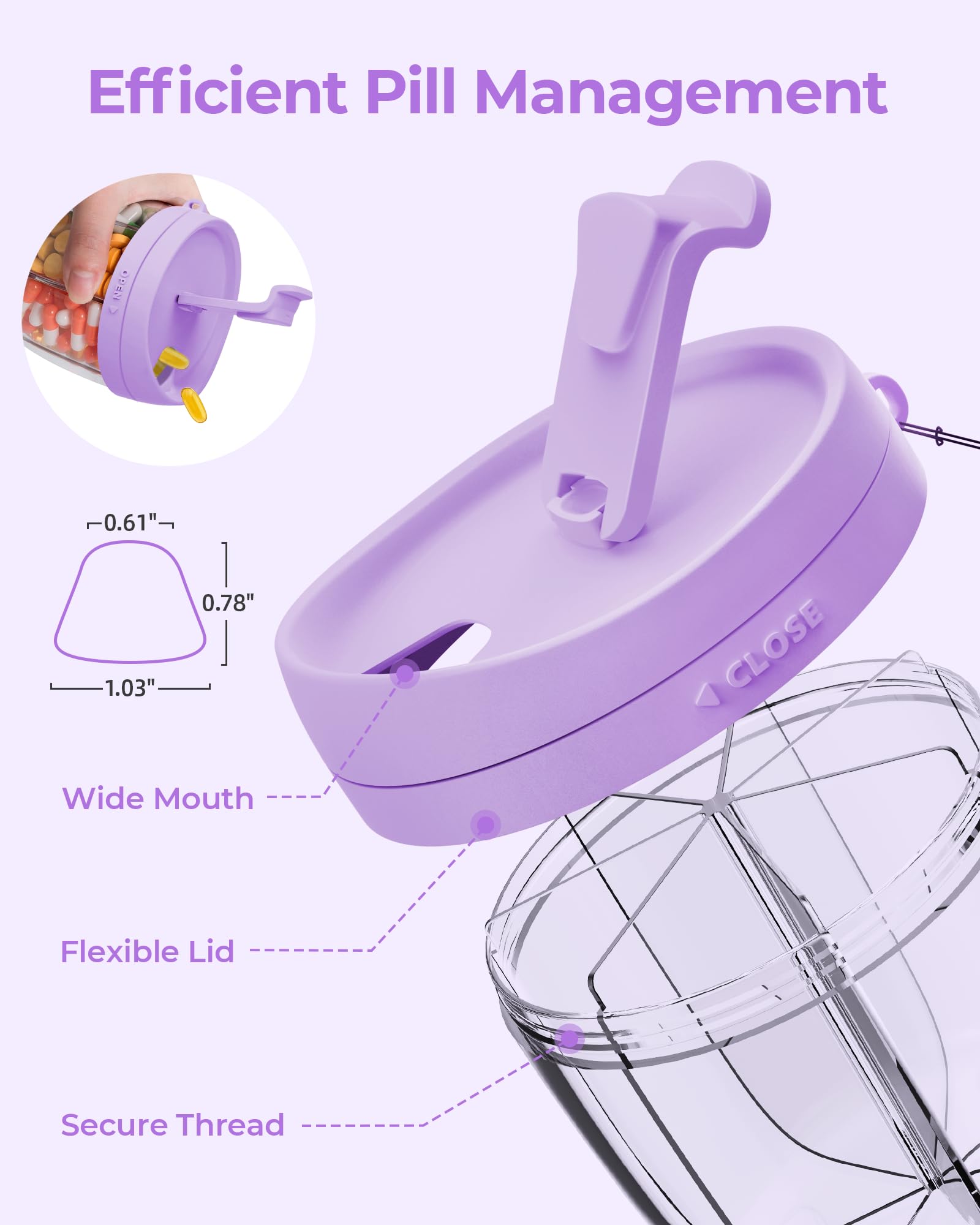 AMOOS pilulier de voyage sans BPA, léger et pratique pour déplacements.