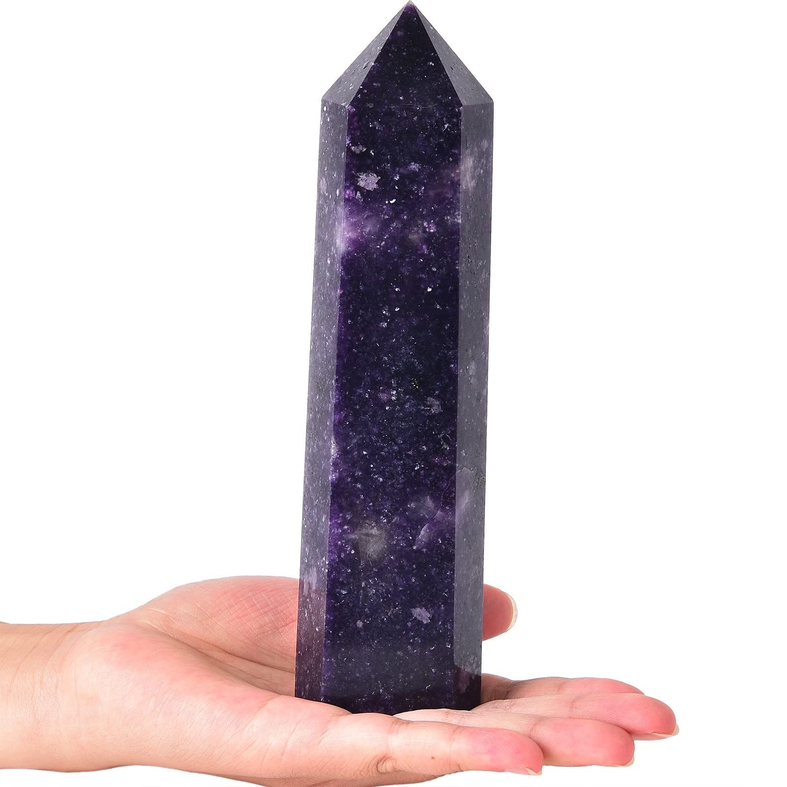 AMOYSTONE obélisque cristal Lepidolite pour ambiance et contemplation