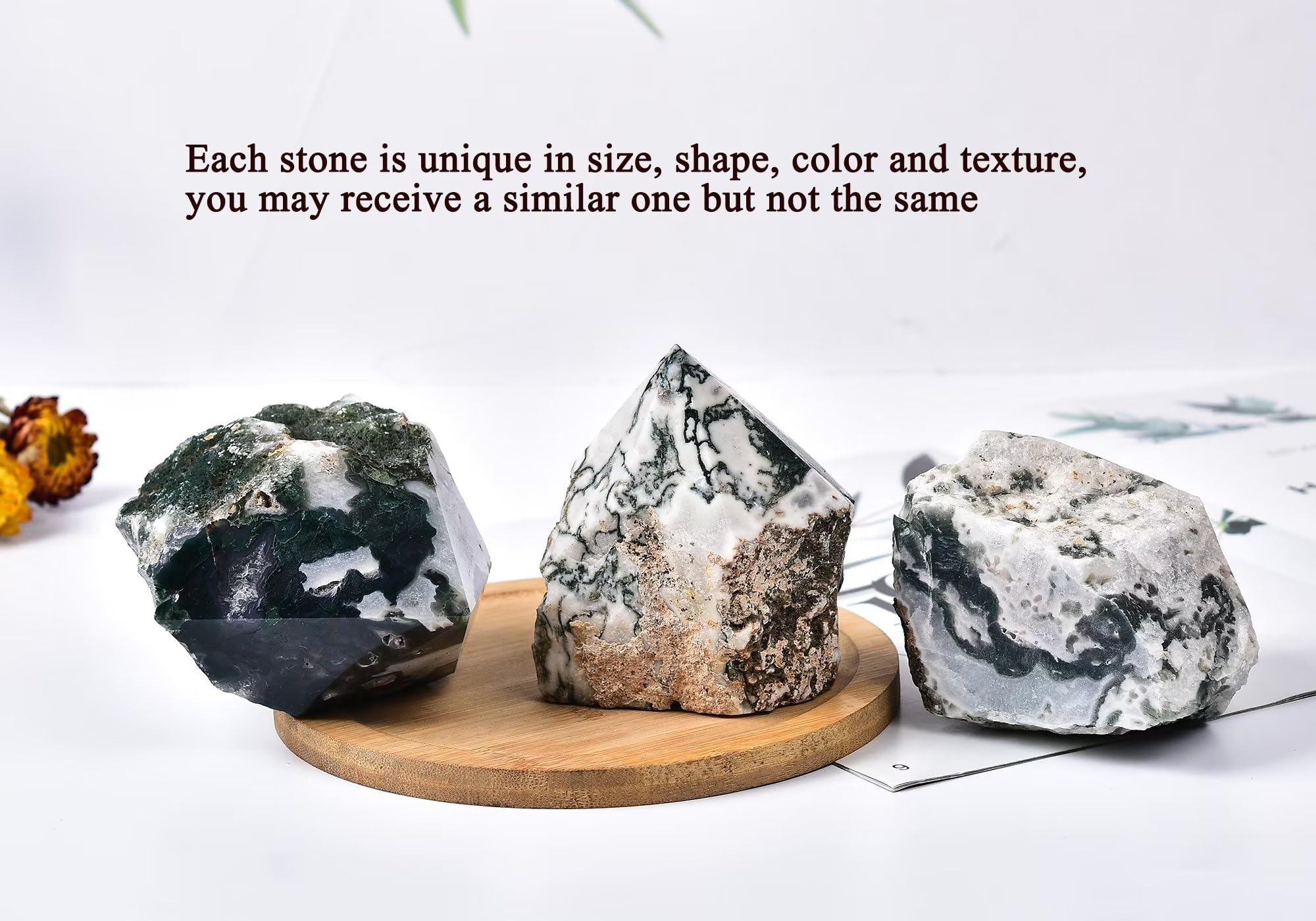 AMOYSTONE bâton d'agate mousse – pièce de collection naturelle pour cabinet minéral