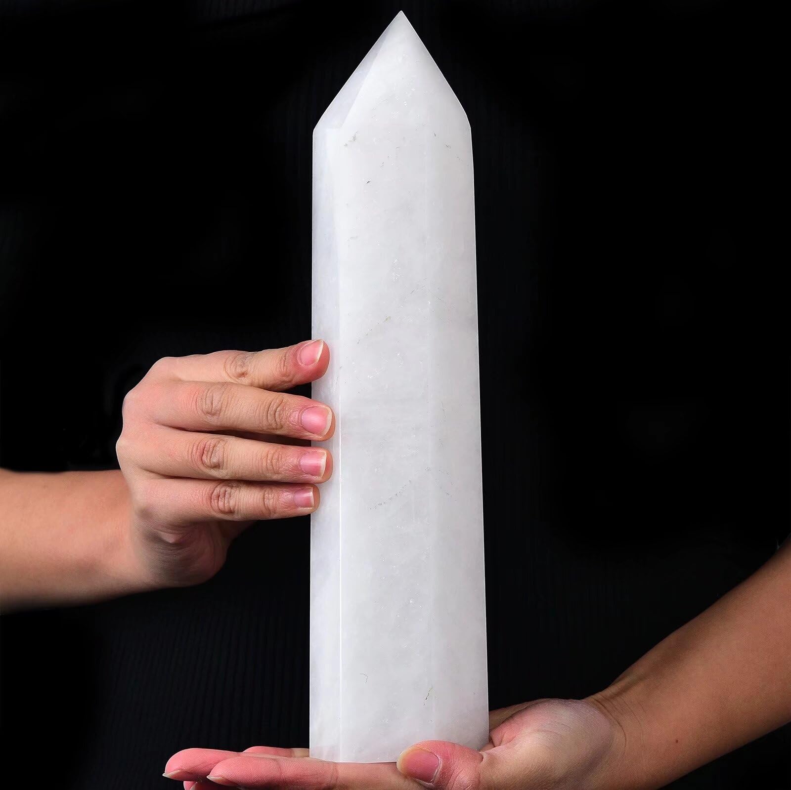 AMOYSTONE baton cristal blanc 6 facettes focalisant l énergie pour le bien-être