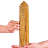 AMOYSTONE baton jaspe océan jaune obélisque à six faces pour méditation et équilibre.