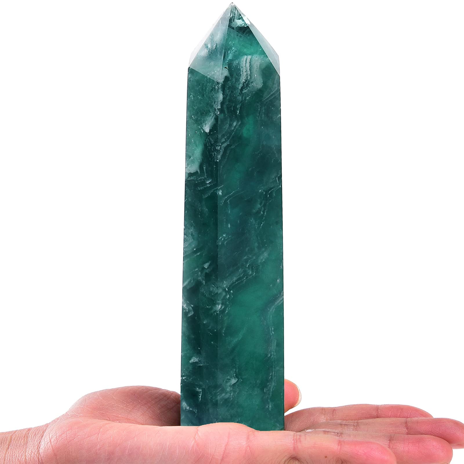 AMOYSTONE fluorite verte obélisque 6 facettes, focalisation pour méditation et concentration.