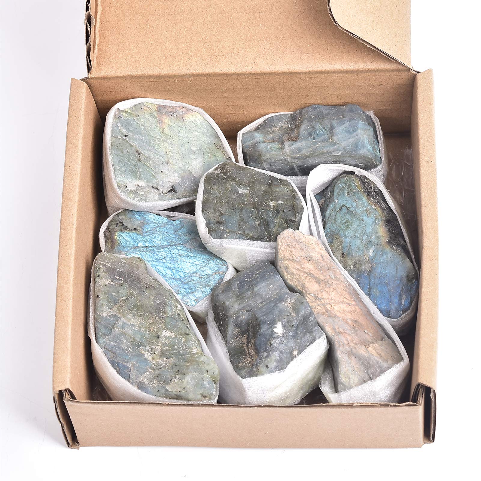 AMOYSTONE Labradorite brut tranche 1 : pierre naturelle rugueuse avec irisations pour décoration zen