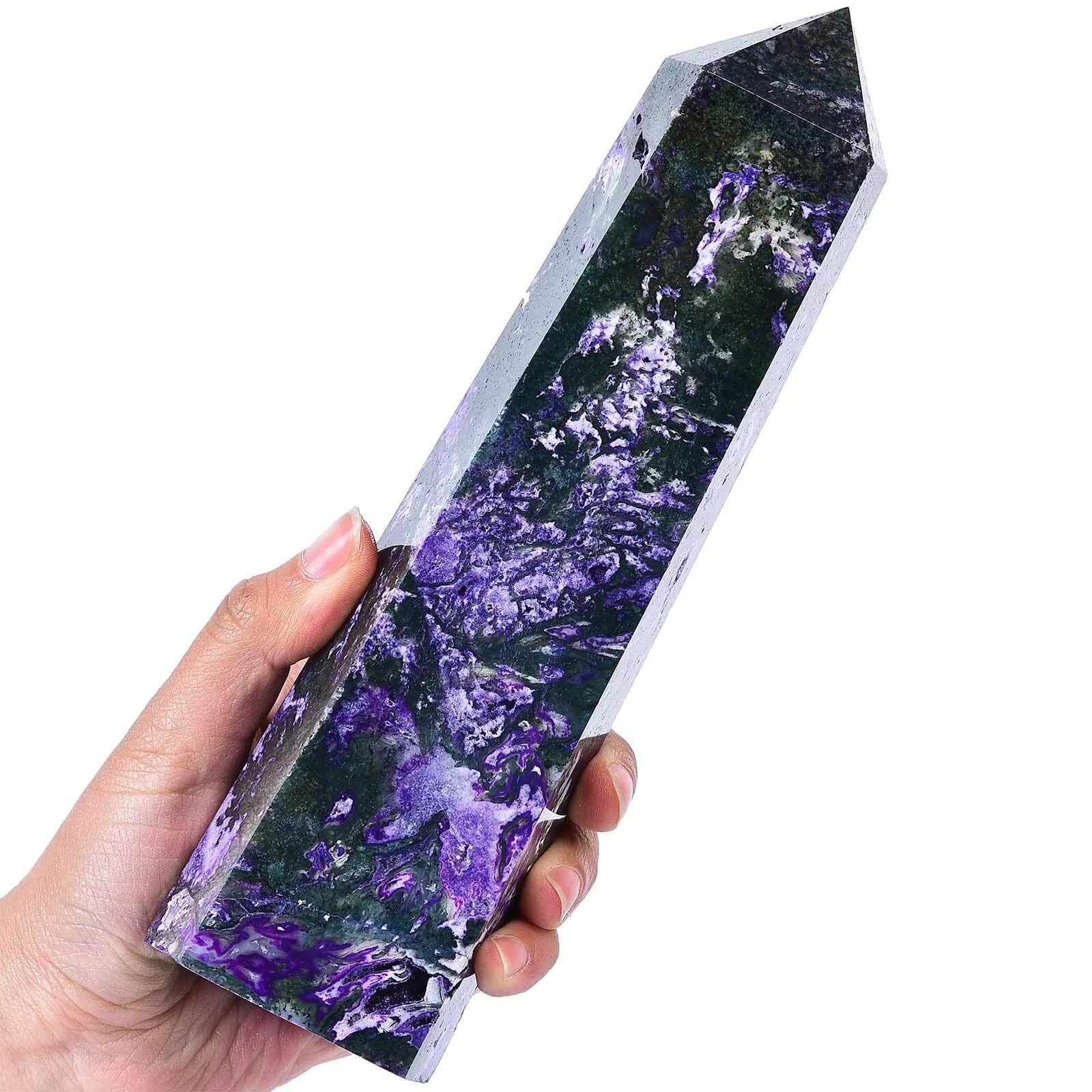 AMOYSTONE mousse d'agate obélisque tour, pierre décorative favorisant la paix dans l'espace.
