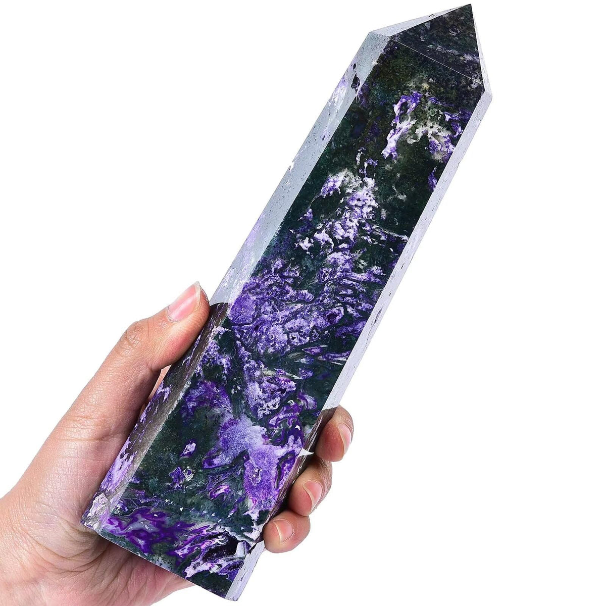 AMOYSTONE mousse d'agate obélisque tour, pierre décorative favorisant la paix dans l'espace.