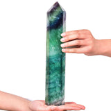 AMOYSTONE obélisque fluorite verte et violet, parfaite pour la méditation et l'harmonie émotionnelle