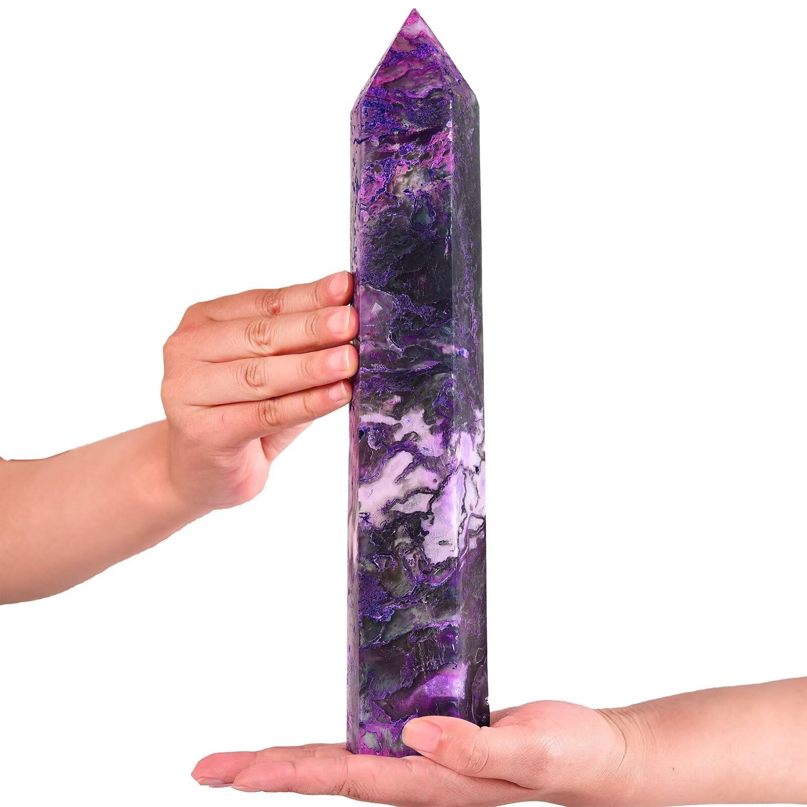 AMOYSTONE obélisque moss agate violet pour méditation et équilibre des énergies.