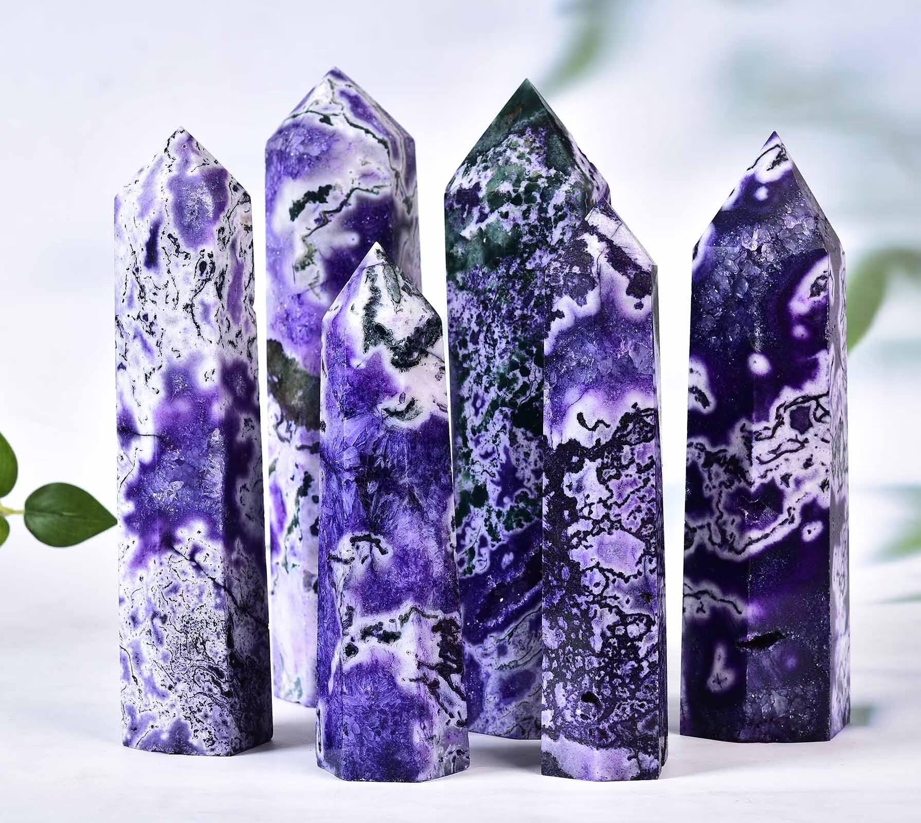 AMOYSTONE obélisque de mousse d'agate, élément décoratif pour méditation et ambiance zen.