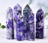 AMOYSTONE obélisque de mousse d'agate, élément décoratif pour méditation et ambiance zen.