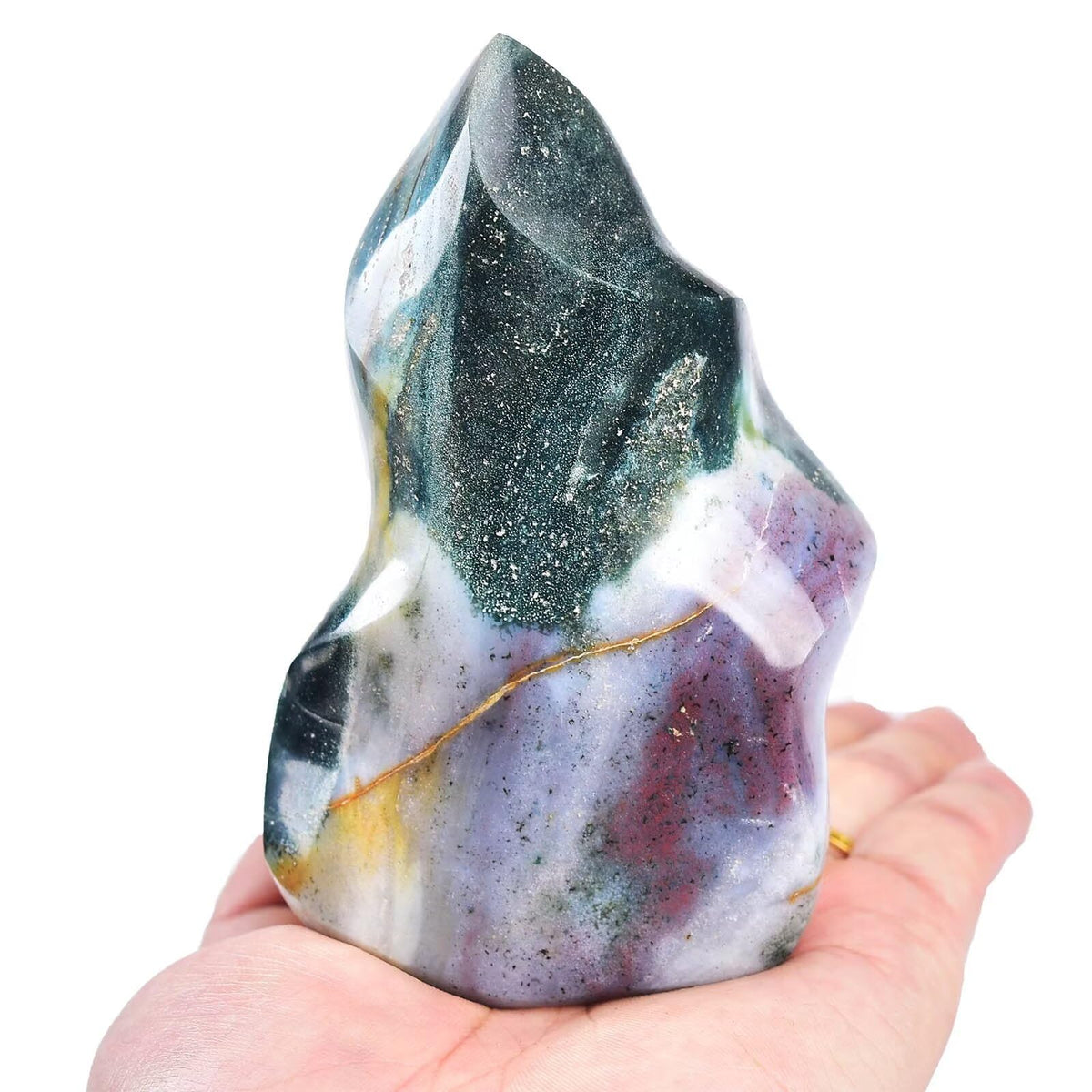 AMOYSTONE Ocean Jasper - Tour flamme, décoration zen idéale pour salon ou bureau.