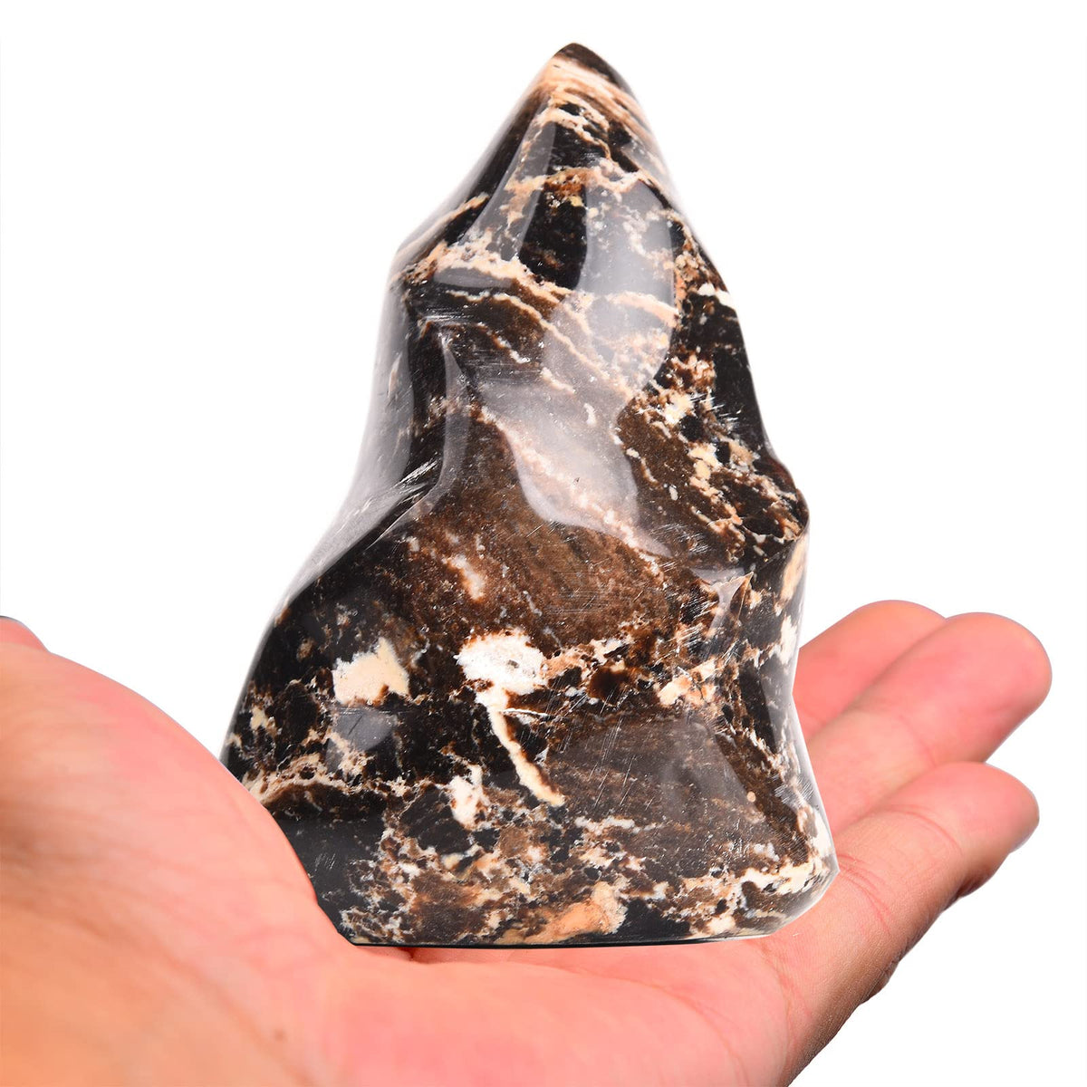AMOYSTONE Opale noire en torche-flamme, ambiance apaisante pour méditation