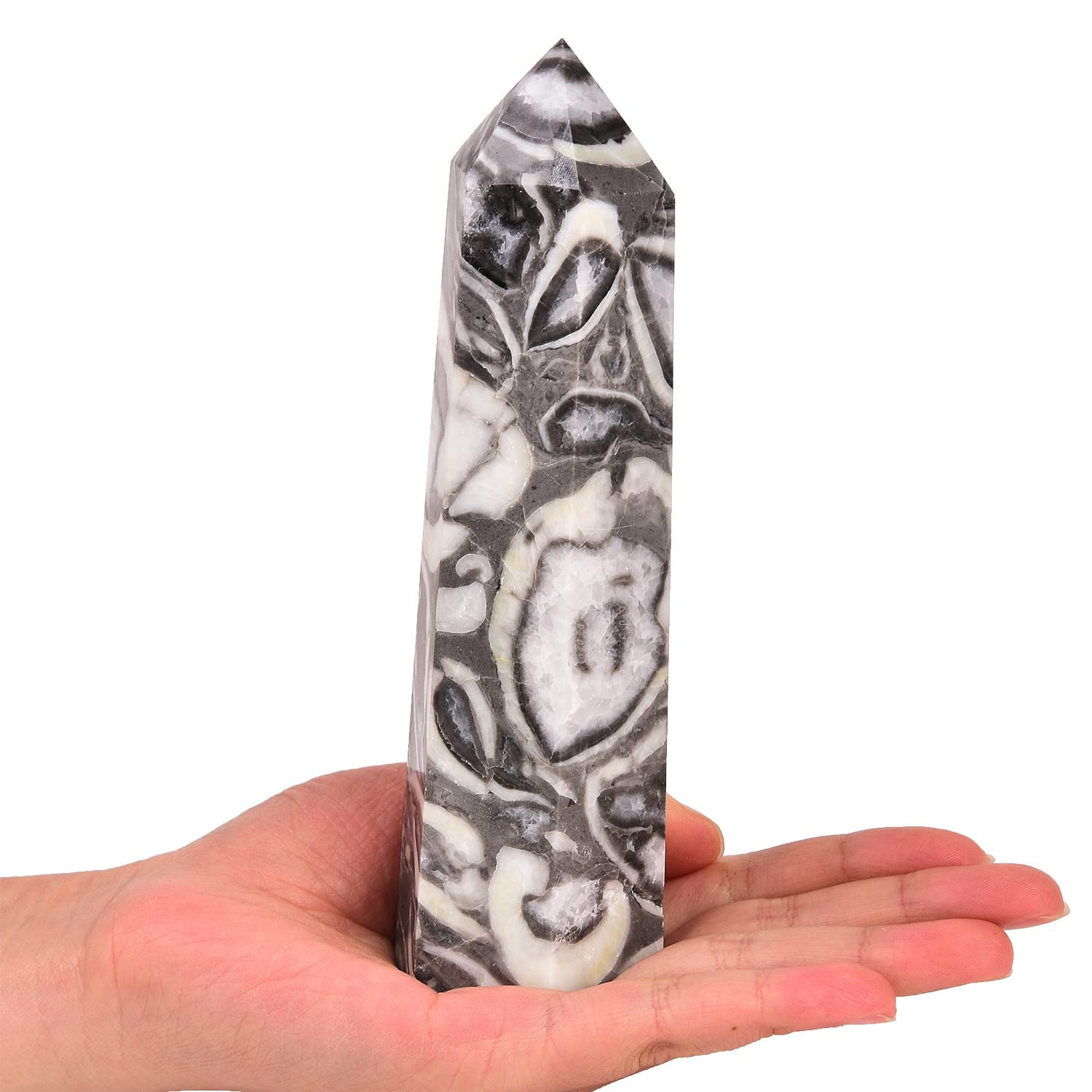 AMOYSTONE jaspe mille yeux gris, pointe cristal pour méditation et concentration.
