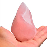 AMOYSTONE Rose Quartz flamme tour profil, énergie apaisante pour l'espace.