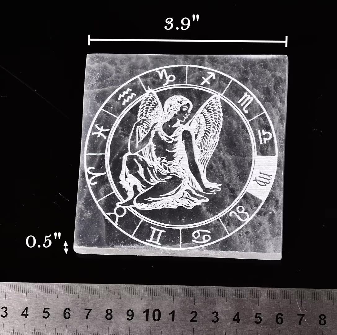 AMOYSTONE gravure sélénite constellations Virgo, vue rapprochée.