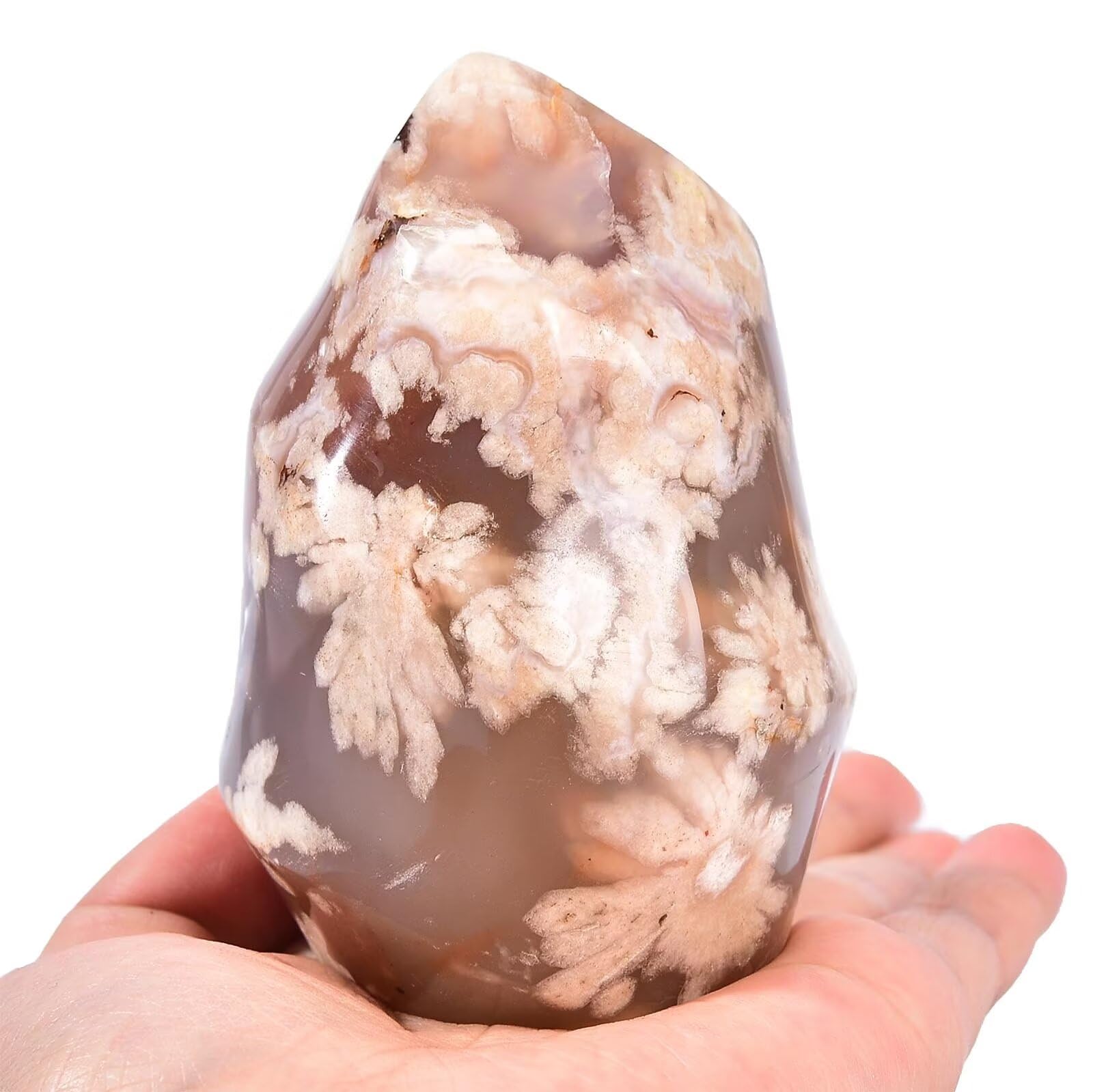 AMOYSTONE Tour Flamme Agate Fleur de Cerisier pour meditation calme et concentration.