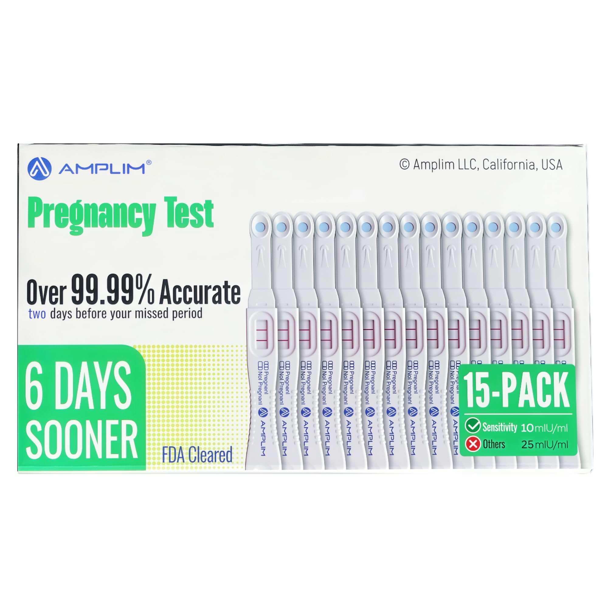 Amplim pack de 15 tests grossesse précoce, pratique pour planification familiale.