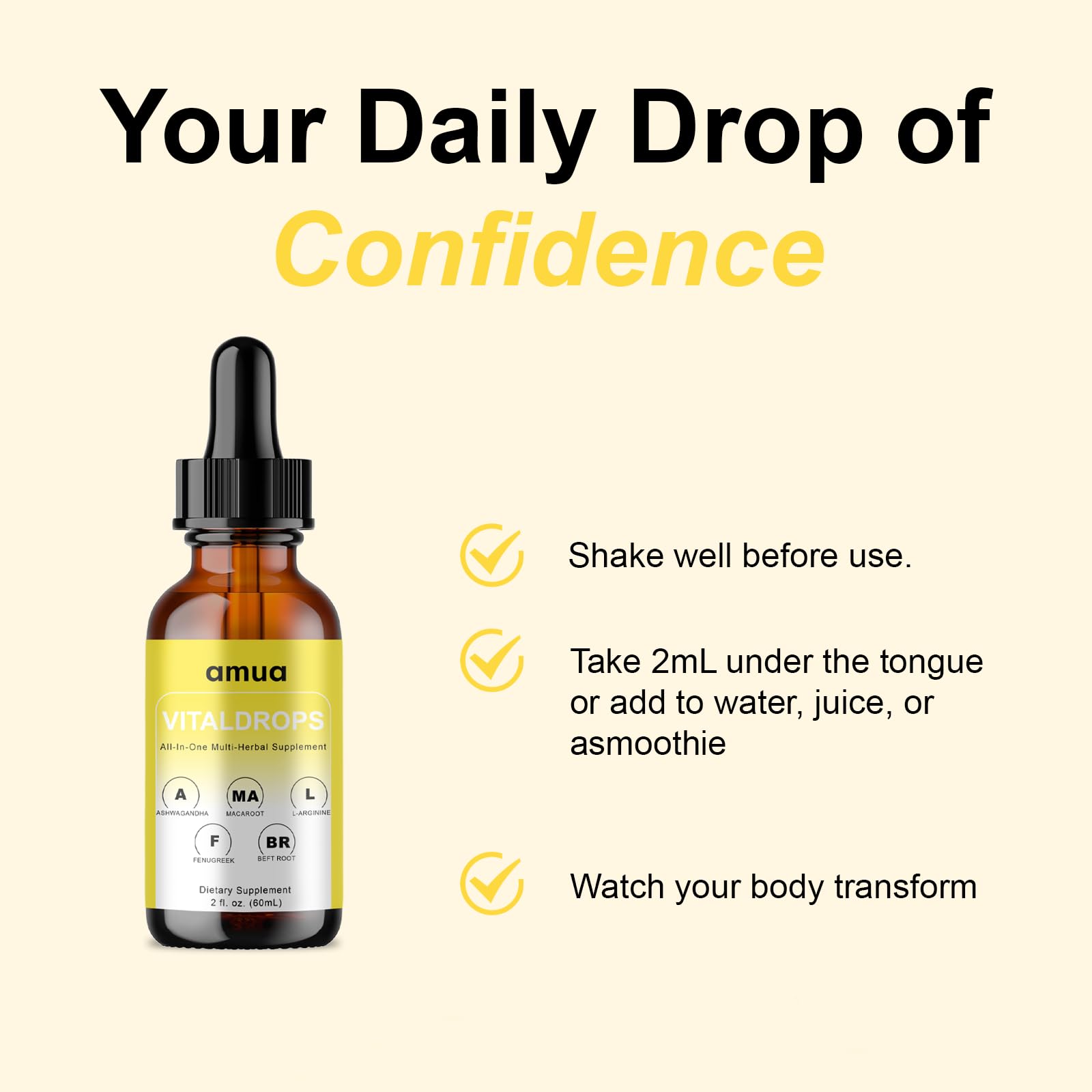 AMUA Vital Drops – utilisation quotidienne, soutien potentiel au bien-être.