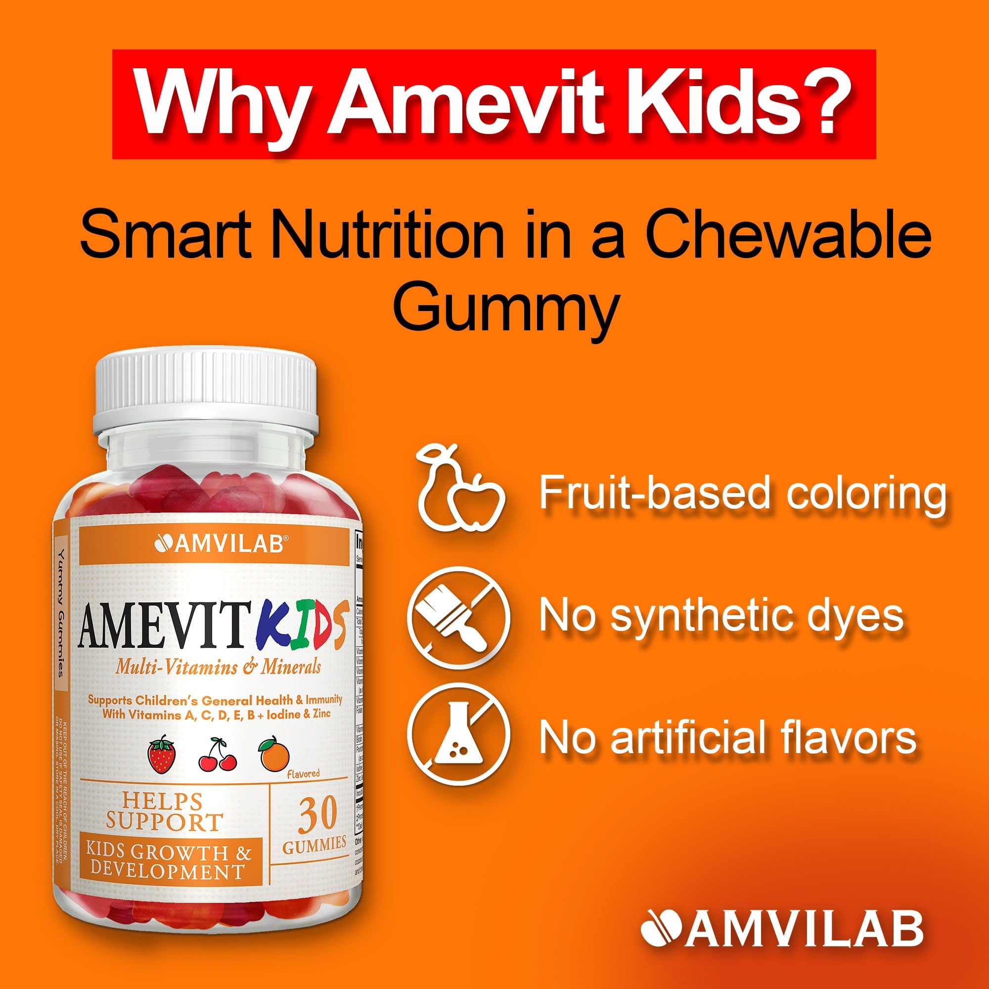 AMVILAB Amevit Kids Gummies – texture douce adaptée aux estomacs