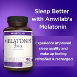 AMVILAB Mélatonine 3mg – bouteille et étiquette claires, vegan et sans gluten.