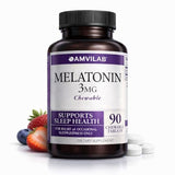 AMVILAB Mélatonine 3mg – tablettes dissolution rapide, pratique sans eau pour s’endormir plus facilement.