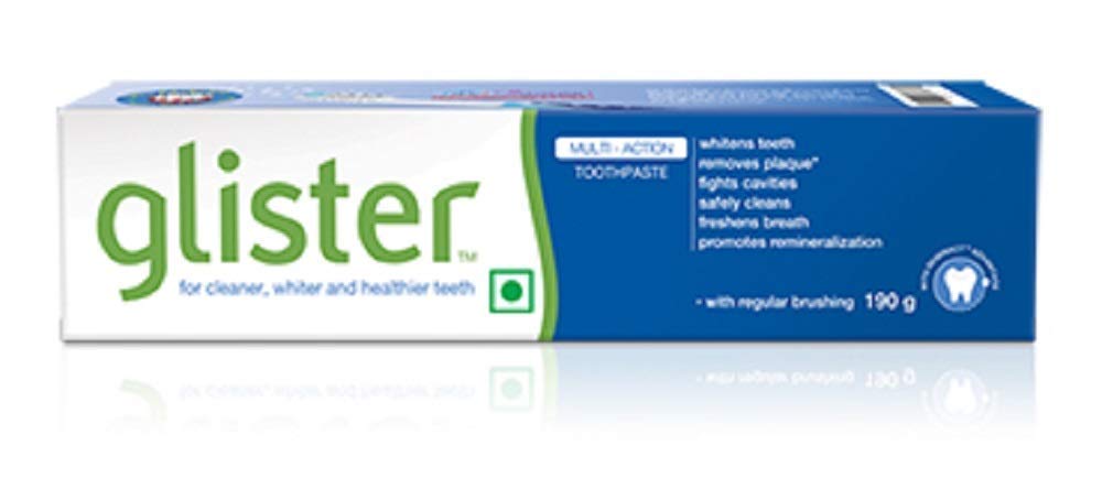 Pâte dentifrice Amway Glister emballage 190 g, pratique pour la salle de bains et le rangement.