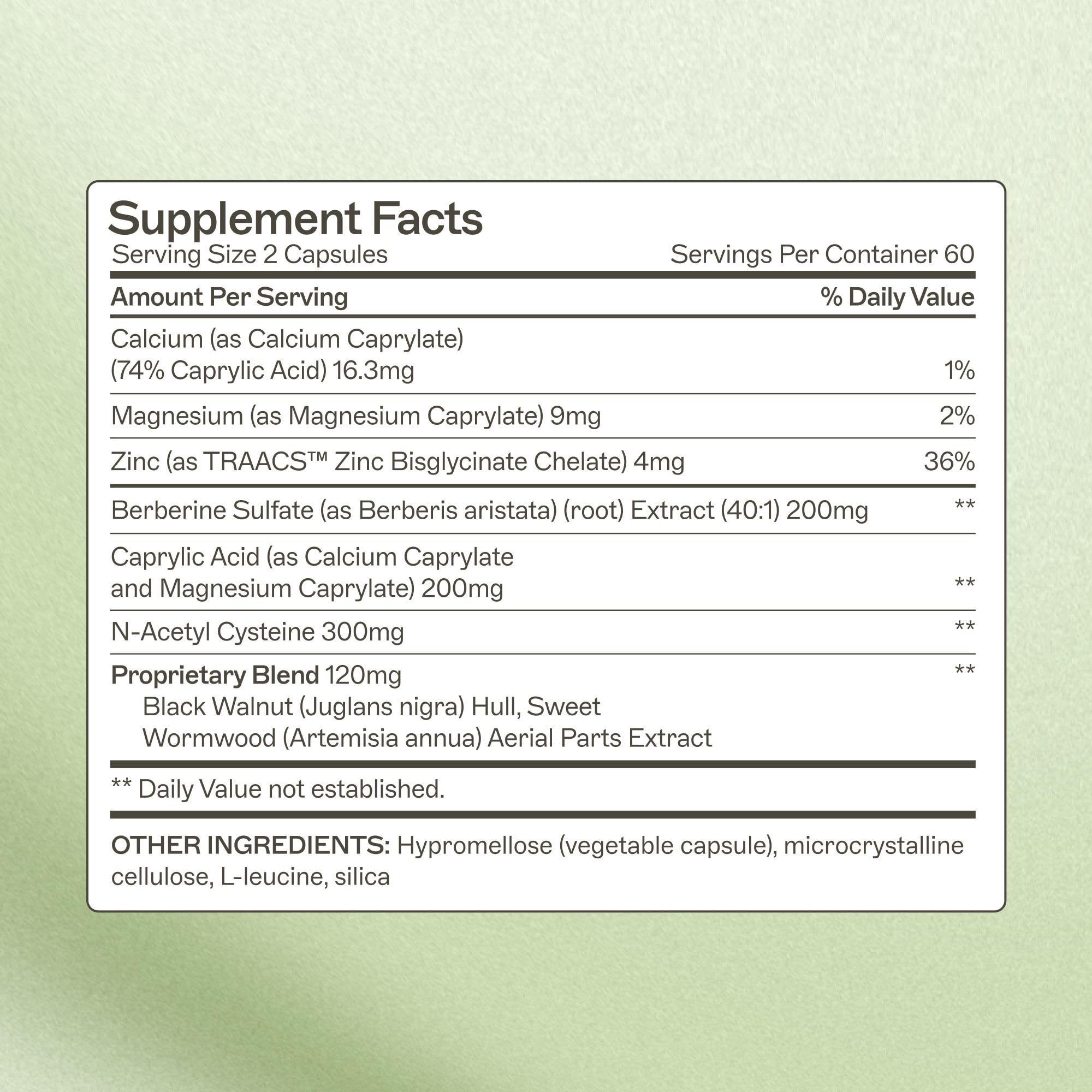 Étiquette Microb-Clear: informations claires sur le soutien digestif possible sans allergènes.