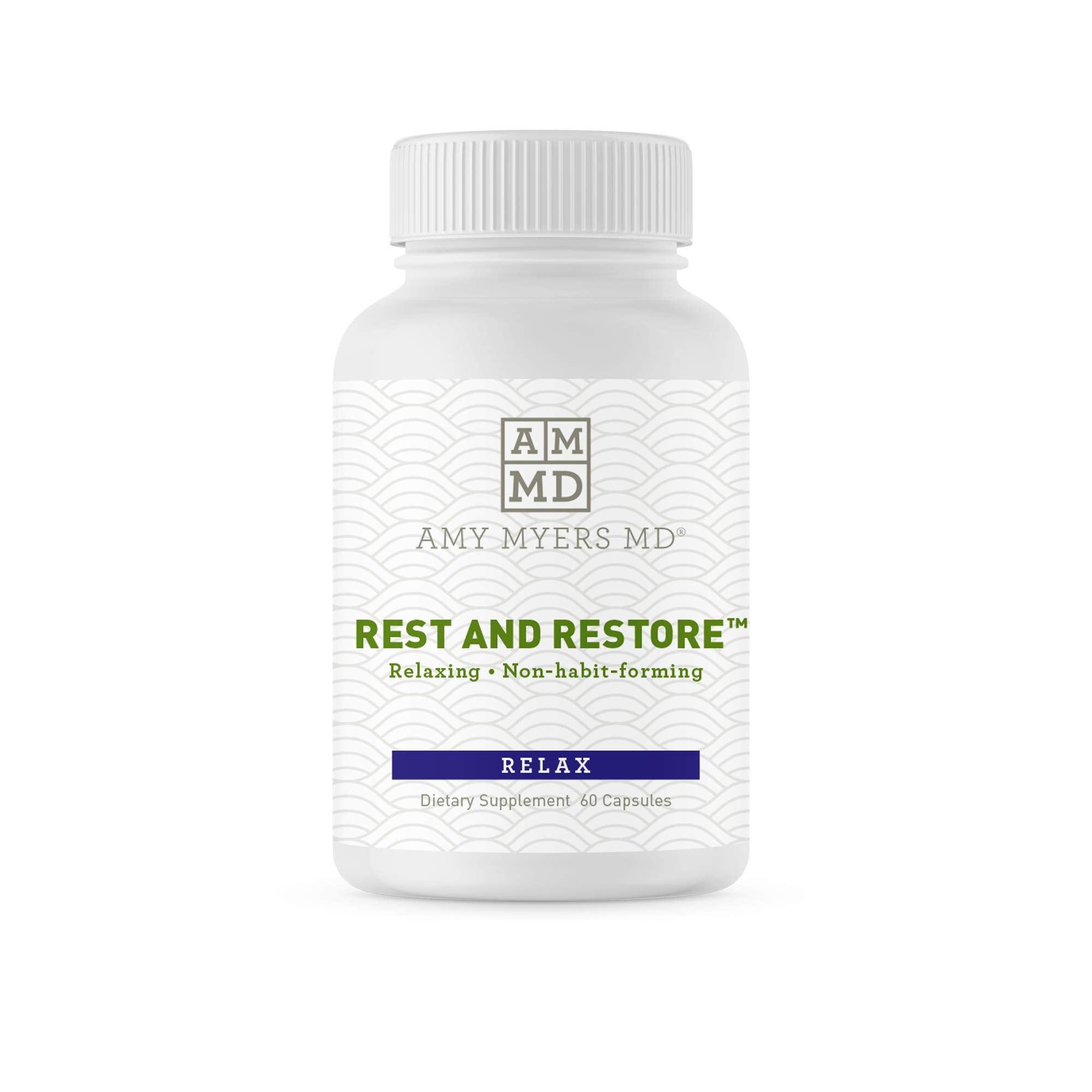 Amy Myers MD Rest and Restore – bouteille sur table de nuit pour le sommeil.