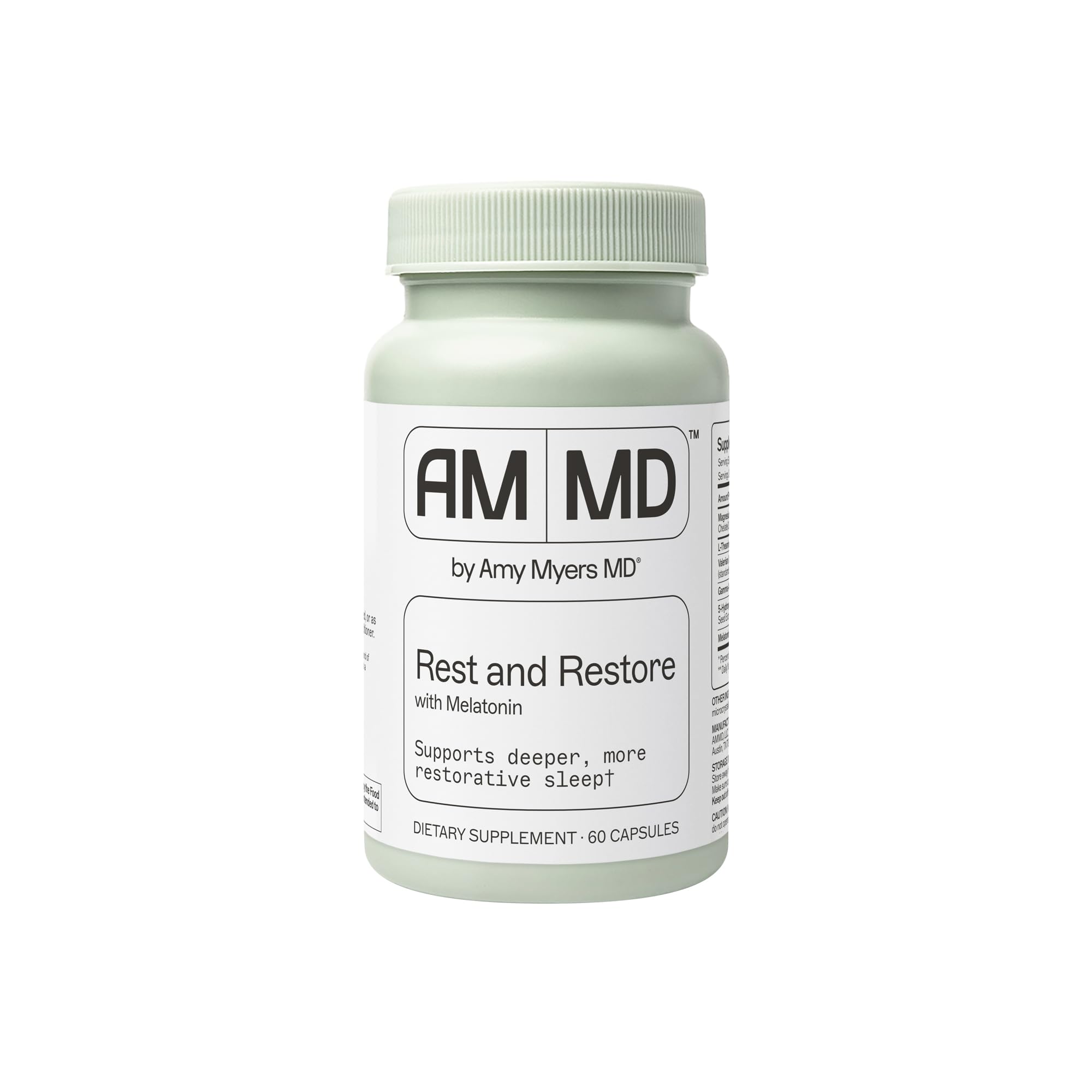 Amy Myers MD Rest et Restore mélatonine – bouteille montrée, soutien sommeil potentiel
