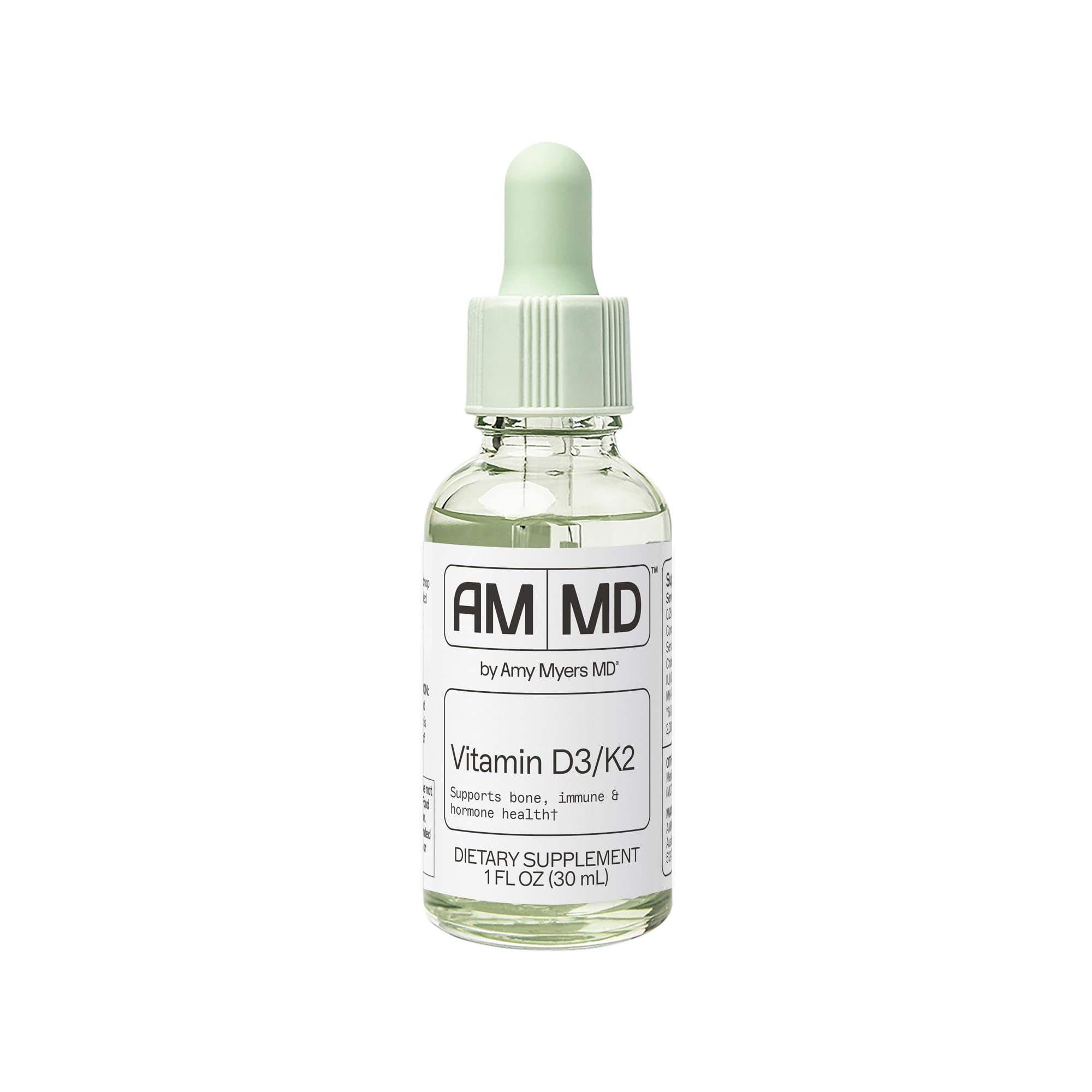 Flacon Amy Myers MD D3/K2 avec pipette pour une prise pratique.