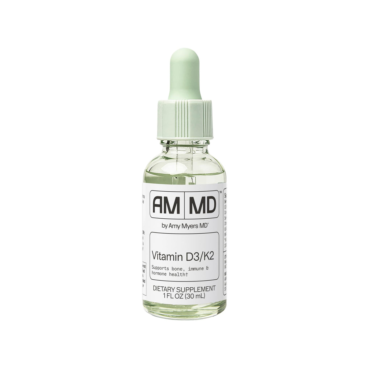 Flacon Amy Myers MD D3/K2 avec pipette pour une prise pratique.