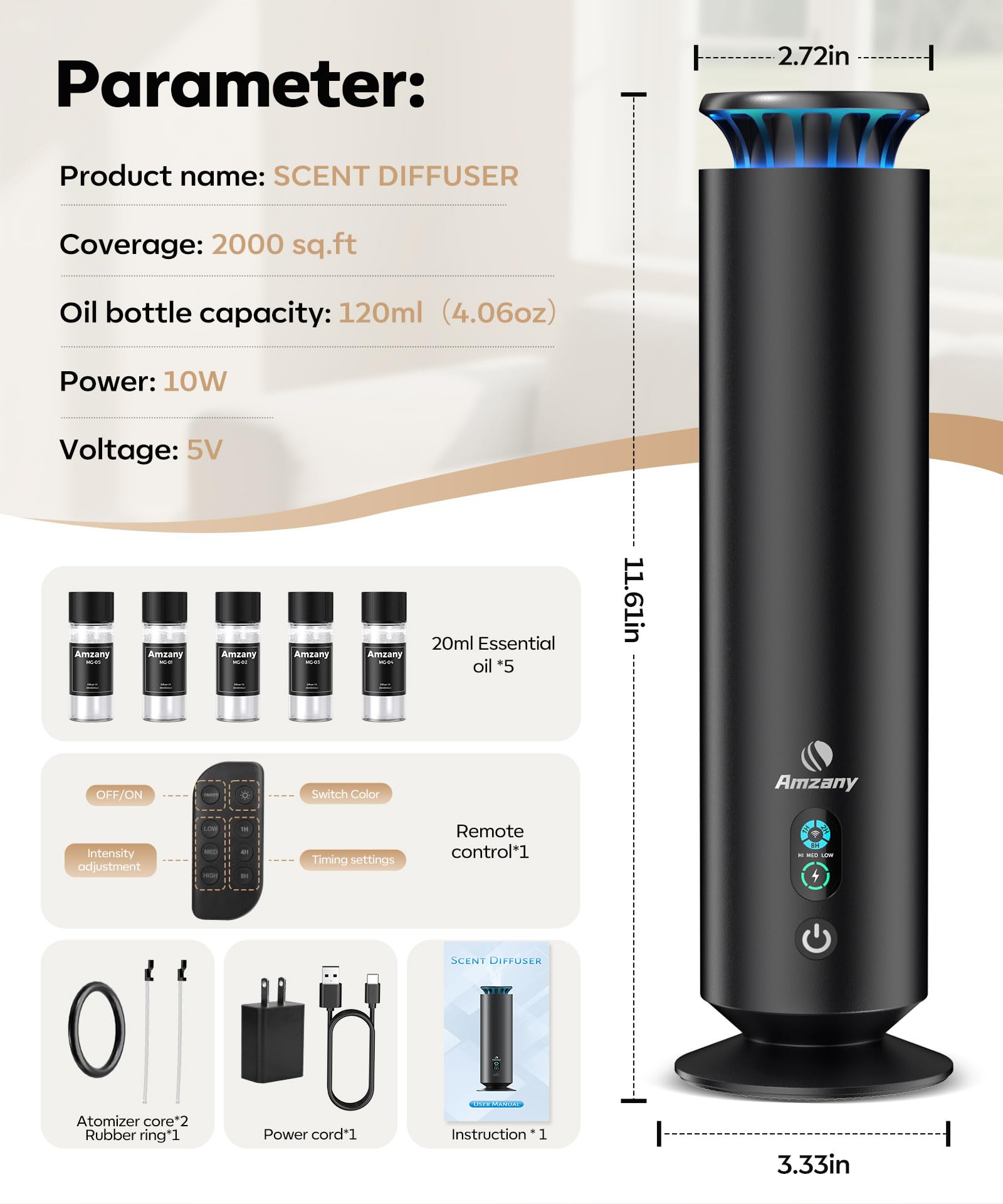 Amzany diffuseur adapté hôtels, bureaux et spa.