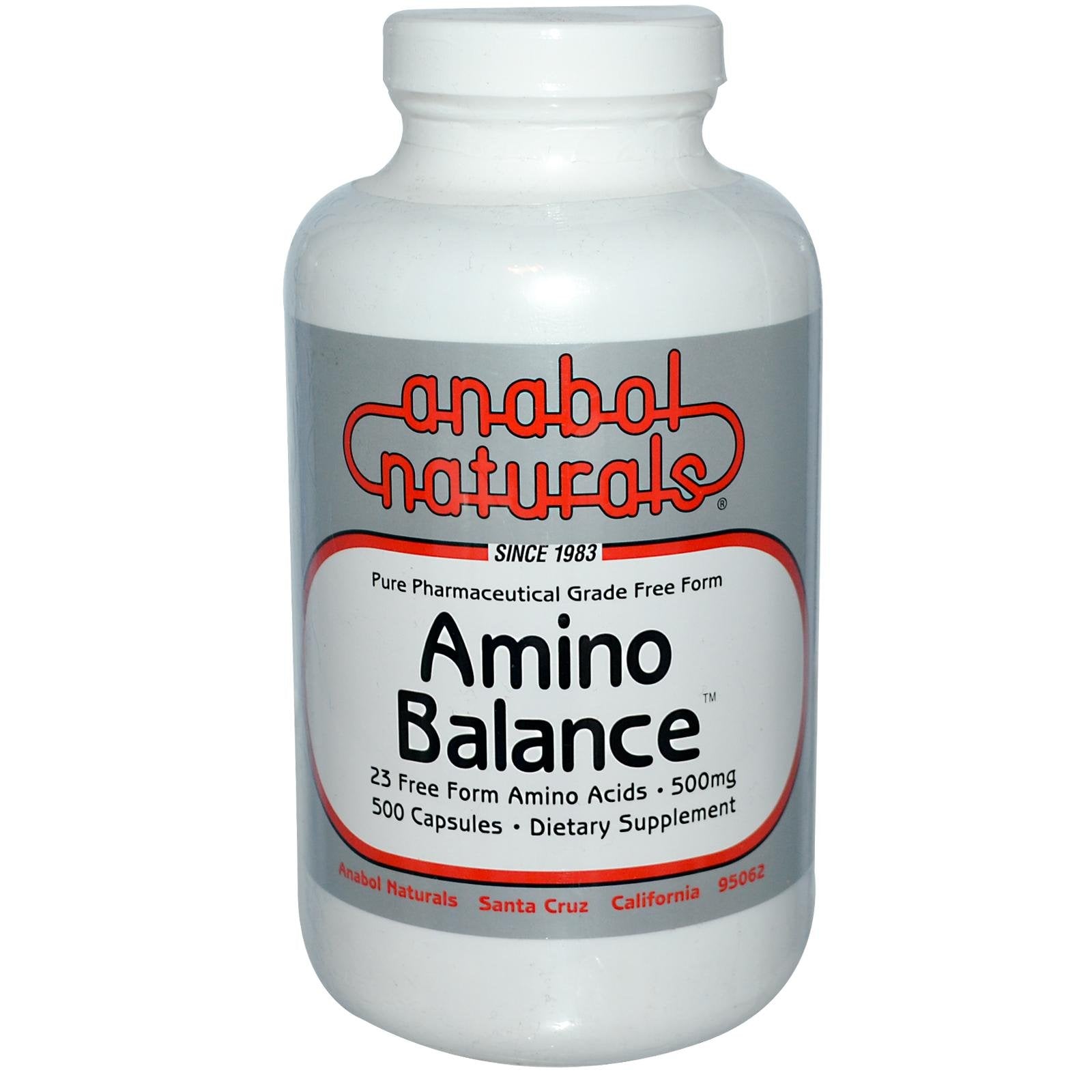 Anabol Naturals Amino Balance, bouteille de capsules, soutien potentiel à la récupération musculaire après l'entraînement.
