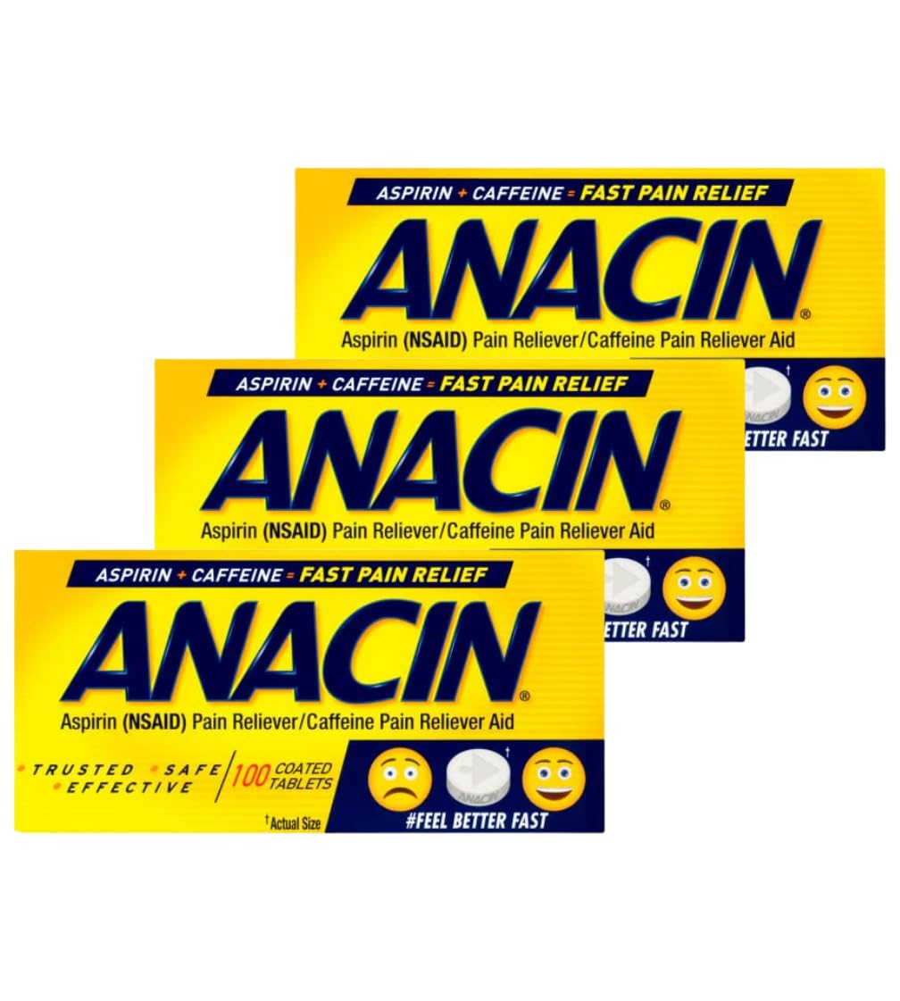 ANACIN boîte de 100 tablettes prête pour soulager les douleurs mineures.