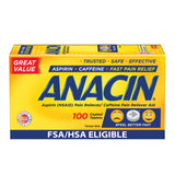 Anacin – bouteille avec aspirine et caféine, soulagement potentiel