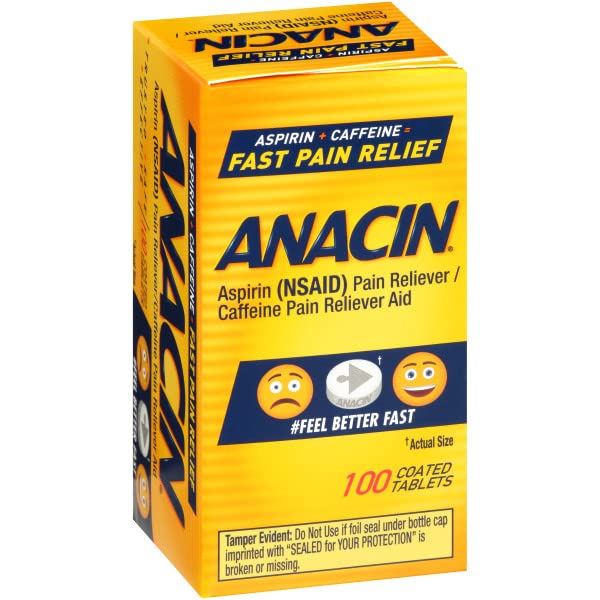 ANACIN: étiquette claire et dosage facile à lire.