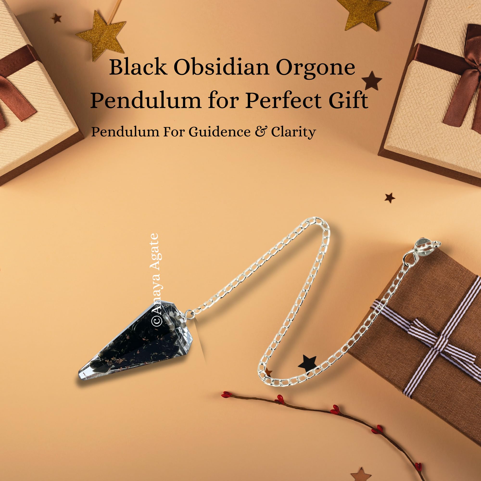 Coffret cadeau élégant avec pendule obsidienne noire ANAYA AGATE.